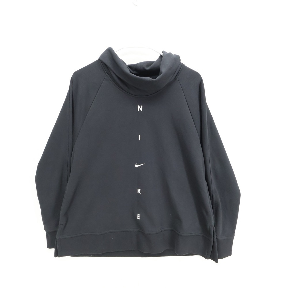 Nike Womens Black Funnel Neck Vertical Logo Pullover Hoodie DJ0769-010 Size M